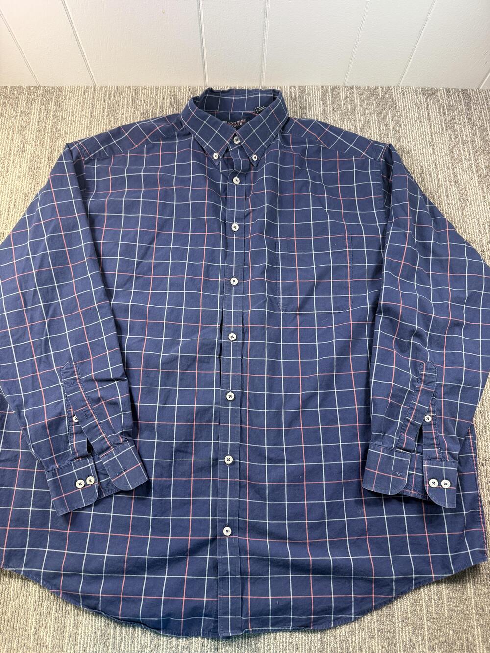 Roundtree & Yorke Shirt Mens Big 2X Blue Plaid Long Sleeve Button Down Casual